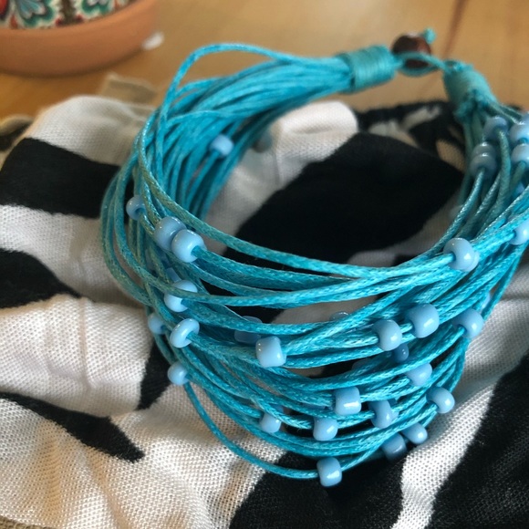 Blue Cotton & Glass Bead Bracelet 💙 Fair Trade 💙 - Picture 4 of 6